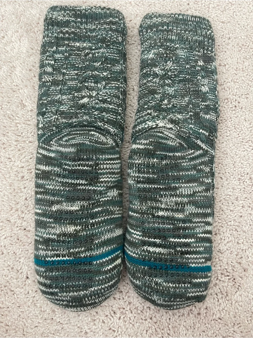 Stance Marled Green and White Knit Crew Socks with Teal Accent
